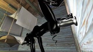 Beautiful rubber girl open ass with a big dildo - porn video